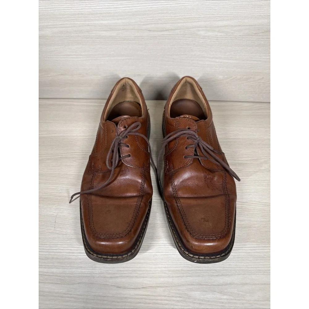 Ecco Mens Size 44 Extra Width Brown Leather Shock Point Oxford‎ Dress Shoes Lace